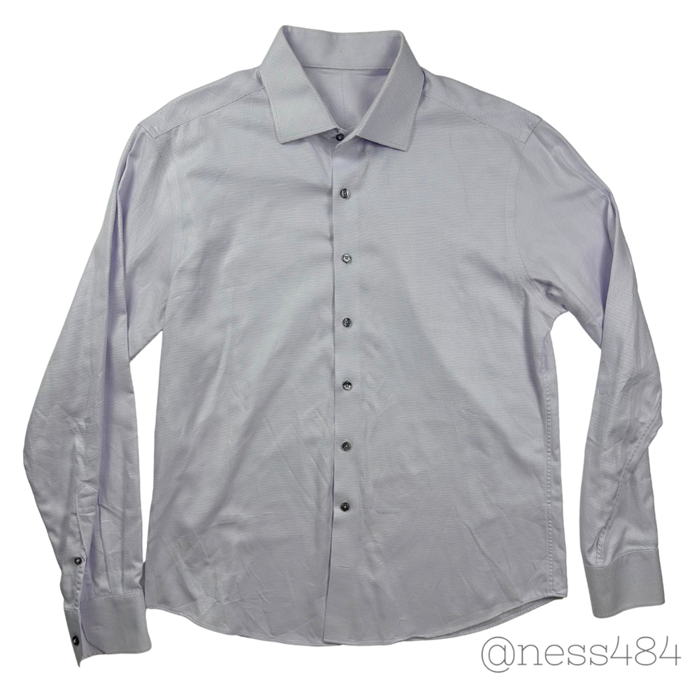 J Hilburn Mens Dress Shirt Lavender Micro Print Long Sleeve Button Down Size X17